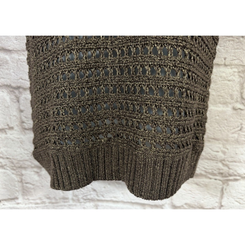 CHICOS 1 M Bronze Metallic Open‎ Knit Crochet Chunky Knit Dolman Sleeve Sweater - Picture 6 of 10
